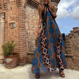 GETADME Sexy Lady V-neck Sleeveless Suspender Dress Casual Off Shoulder Bohemian Beach Dress 2025 Retro Pattern Printed Loose Long Dress