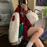 GETADME Autumn and Winter Embroidery Version of Loose Lazy Classic Baseball Uniform Padded and Thickened Letters Embroidery Jacket