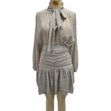 GETADME Wefads 여성 투피스 세트 우아한 오피스 솔리드 롱 랜턴 슬리브 레이스업 반투명 셔츠 탑 미니 플리츠 스커트 세트