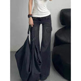 GETADME ZHIZOU Streetwear Vintage Black Jeans Women American Y2K Slim High Waist Flare Denim Pants Casual Multiple Pockets Denim Trouser