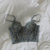 GETADME Three-dimensional embroidered bra sexy lace fish bone corset widened breasted with steel ring 2/1 half cup bralette underwear