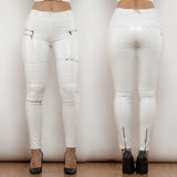 GETADME Shascullfites Melody White Pu Leather Pants Coating Woman Fashion Pants Slim Faux Leather Leggings Elastic Waist Women's Pants