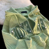 GETADME 레트로 레터 자수 후드 스웨트셔츠 카디건 (여성용, 봄/가을용) 얇고 루즈한 캐주얼 커플 재킷