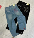 GETADME Y2k Men Retro Harajuku Clothing 2026 New Baggy Casual Wide Leg Jeans Hip Hop Print Jeans Trend Fashion Black High waist Jean