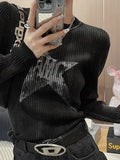 Getadme-Black Striped Sweater Women O-Neck Grunge Oversized Knitted Pullover Loose Korean Fashion Casual Jumper Autumn Winter Gothic