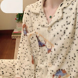 GETADME 플리스 두껍고 따뜻한 여성용 잠옷 세트 겨울 신상품 재미있는 프린트 잠옷 캐주얼 카와이 달콤하고 부드러운 여성용 잠옷 세트 홈 슈트 