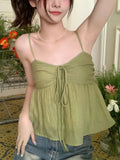 GETADME Korean Sweet Cami Top Bowknot Lace-Up Sleeveless T-Shirt Elegant Youth Clothes Women Fashion Off Shoulder New