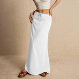 GETADME 여름 휴가 여성용 여름 맥시 스커트 드로스트링 로우 웨이스트 A라인 캐주얼 스커트 바디콘 롱 스커트 비치 여성 의류