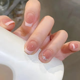 GETADME 24개 탈착식 숏 프레스 온 네일 Y2K 라인스톤 거짓 네일 (글루 포함) 발레 스위트 쿨 걸스 인조 거짓 네일 팁