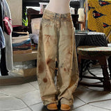 GETADME 여성 의류 빈티지 타이 다이 프린트 스트리트웨어 Y2K 데님 와이드 레그 팬츠 여성 하라주쿠 오버사이즈 힙합 배기 진 팬츠