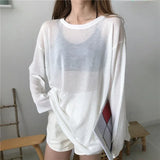 GETADME Sheer T-shirts Women Loose Korean Fashion Summer Sun-proof Leisure Clean Fit All-match Long Sleeve Breathable Lazy Ulzzang 2XL