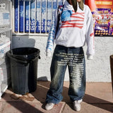 GETADME Deeptown Vintage Letter Print Women Man Jeans Y2k Harajuku Washed Wide Leg American Style Denim Pants Baggy Hip Hop Streetwear