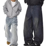GETADME Men's Baggy Jeans Unisex Y2K Trendy Casual Wide Leg Denim Pants High Street Oversize Trousers American Style Streetwear Fashion