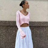 GETADME Trendix 여성용 여름 니트 긴팔 카디건 V넥 솔리드 바디콘 홀로우 아웃 숏 탑 파티 클럽 슬림 베케이션 탑 여성