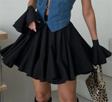 GETADME Summer Vintage Fashion Skirts For Women High Waist Elegant Solid A Line Ruffle Mini Skirts Lady Casual Street Chic Short Dresses