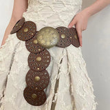 GETADME Hollowed Out Western Style Exaggerated Denim Wide Disc Belt For Women Retro Soft And Durable Women Belt Dress Accessories