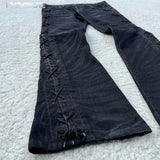 GETADME Summer Streetwear Embroidered Flare Jeans Men Y2K Retro Gothic Punk Casual Harajuku Distressed Vintage Black Denim Pants Unisex