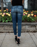GETADME Fashion Mid Waist Skinny Jeans Women Vintage Distressed Denim Pants Autumn Crimped Destroyed Pencil  Casual Ripped