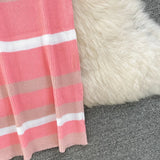 GETADME 시크 스트라이프 O넥 니트 신축성 바디콘 드레스 섹시 비치 휴가용 선드레스 여성 캐주얼 슬림 펜슬 베스티드 맥시 롱 드레스