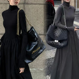 GETADME Chic Hepburn Style Women's Dress Knee-Length Base Layer Inner Wear Long Skirt Spring Fashion Korean Version Slimming Dress