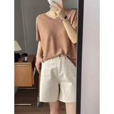 GETADME Denim Shorts Female Jeans White Straight Leg Casual Wide Leg High Waist Summer New Slim Fit Versatile