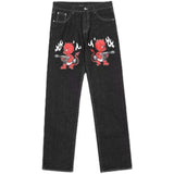 GETADME Gothic Womens Diamond Embroidery Jeans Vintage Low Rise Flared Jeans Women Retro Y2k Baggy Denim Pants High Streetwear Trousers
