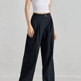 GETADME New Sports Yoga Wide Leg Pants Women Summer Elastic Waist Quick Drying Straight Pants Fitness Casual Solid Black Trousers Female
