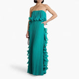 Getadme Trendy Women Summer Holiday Dress Orange Pleated Chiffon Long Formal Dresses Custom Made Ruffled Strapless Beach Party Dress