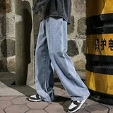 GETADME New Streetwear Loose Jeans Men Korean Style Fashion Loose Straight Wide Leg Pants Men's Brand Clothing Black Light Blue