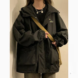 Getadme  Oversized Hooded Bomber Jacket Vintage Loose Women's Windbreaker Jackets Harajuku Streetwear for Girls Preppy Korean