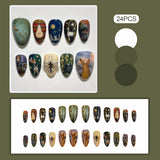 GETADME 24pcs Gradient Black False Nails Cute Cartoon Cat's Eye Forest Elf Girl Press On Nails Glossy Almond Sweet Cool Fake Nail Tips