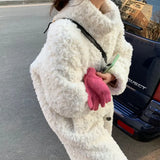 Lamb Fur Grass Coat for Women Korean Version 2023 Medium Length Loose Standing Neck Woolen Coat for Women  Fur Coat Women