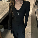 GETADME Autumn Winter New Chic V-Neck Bottoming Tops Women Korean Fashion Skinny Long Sleeve T-Shirt Thicken Warm Knitted Innerwear Tees