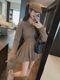 Getadme 1 Autumn Preppy Style Knitted Clothing Suit Woman Slim Kawaii Swearter Tops Casual Y2k Mini Skirt Woman Fashion 2 Piece Set