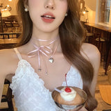 GETADME Y2K 핑크 로프 타이드 피치 하트 펜던트 목걸이 여성용 패션 레트로 스위트 하라주쿠 목걸이 매력 90년대 미적 감각 주얼리 선물