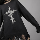 Getadme -Y2K Aesthetic Spring Long Sleeves Criss Cross Sweaters 00s Vintage Graphic Jumpers Gothic E-girl Ripped Pullovers Streetwear