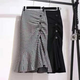 GETADME Trumpet Houndstooth Vintage High Waist Buttons Women's Skirt Korean Fashion Mermaid Mid-Calf Long Skirts For Women 2025 Spring
