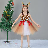 GETADME Girls Christmas Animal Masquerade Costume Cute Elk Costume Children's Birthday Carnival Party Bow Dress Baby Festival Gown 2025
