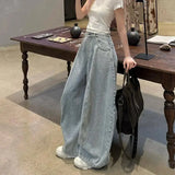GETADME American Washed Loose Wide Leg Knife Edge Jeans Women's Spring Autumn New High Waist Loose Slimming Floor Length Pants