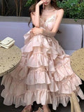 GETADME French Sweet Elegant Women Dresses Vintage Design Irregular Strap Evening Dress Fashion Female Puffy Korean Popular Long Dresses