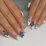 GETADME 24pcs French Almond Press on Nails Flower False Nails Wearable Stick-on Nails Fake Nail Uñas Postizas Mujer Накладные Ногти nailtip