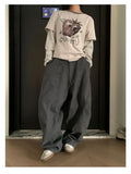 GETADME Y2K Vintage Wash Women Cargo Jeans Harajuku Scimitar Wide Leg American Retro Denim Pants Baggy Trousers Gyaru Streetwear