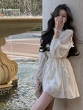 Getadme-Beach Style Chiffon Y2k Mini Dress Office Lady Casual Long Sleeve Elegant One Piece Dress Korean Fashion Clothing Summer