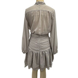 GETADME Wefads 여성 투피스 세트 우아한 오피스 솔리드 롱 랜턴 슬리브 레이스업 반투명 셔츠 탑 미니 플리츠 스커트 세트