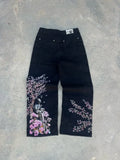 GETADME Japanese Kimono Girl Floral Embroidery Jeans Woman Wide Leg High Waisted Pants Y2k Artistic Design High Waist Trend Women Jeans