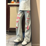 GETADME High Street Destroyed Ripped Jeans Men Streetwear Baggy Straight Wide Leg Denim Pants Man Pants