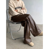 GETADME PU Leather Pants Men 2025 Spring Men's Punk American Fashion Hip Hip Men Wide-leg Mopping Trousers Windproof Dark Brown/Black