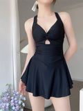 GETADME Cute Women Hanging Neck Sweet Swimwear Sexy One-piec Beach Wear Swim Suit Beach Dress Swimsuit High Waist Bathing Suit for Girls
