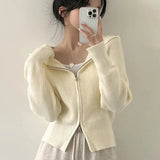 GETADME Hooded Knit Cardigan for Women Long Sleeve Fuzzy Zip Up Knit Crop Sweater Jacket Fall Winter Teen-girl Y2K Acubi Outfit
