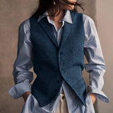 GETADME Women Vest Herringbone Pattern Elegant Turn-down Collar Vests Sleeveless Coats Single Breasted Female Casual Work Vest 2025